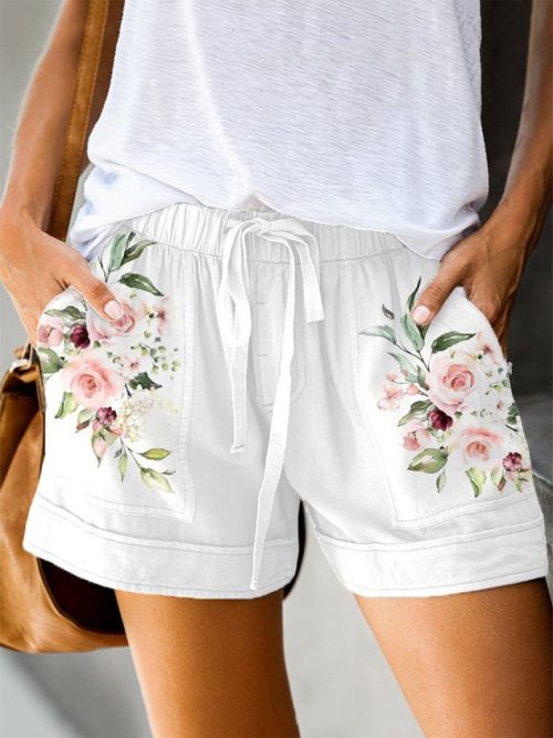 ce77b46cbfb26fe073fe2e9b972cfe37-1 Loose Casual Drawstring Floral Shorts