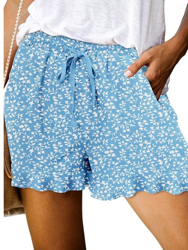 ciqvrv1683192343485-1 Women's Wide Leg Shorts Black White Pink Fashion Basic Holiday Weekend Ruffle Side Pockets Micro-elastic Short Comfort Floral S M L XL 2XL