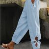 Women's Pants Trousers Faux Linen White Yellow Blue Fashion Casual Weekend Side Pockets Full Length Comfort Plain S M L XL 2XL
