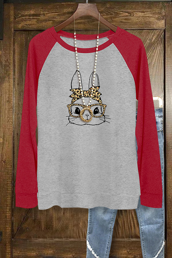d1f7ff5f64b91a91bd5894601583800b-1 Colorblock Leopard Bunny Print Long Sleeve Top