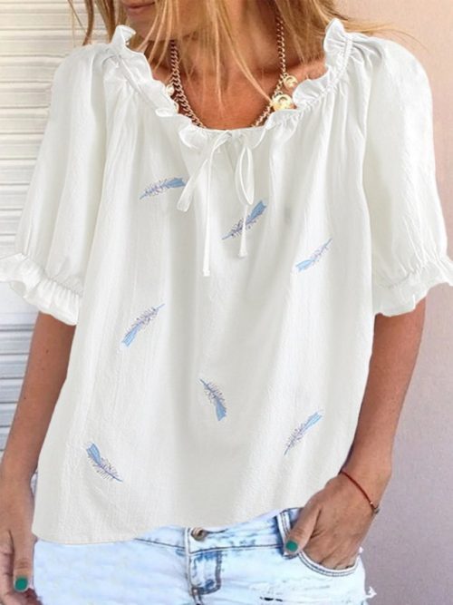 d58c20b5ec0822ac6937d373c4bde686-1 women's elegant fungus collar Loose Casual Cotton Shirt