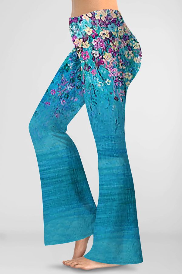 d7a2d6dd7a42dae2089751964bb14158-1 Women'sPlus Size Casual Black Floral Print Hight Waist Bell Bottom Pants