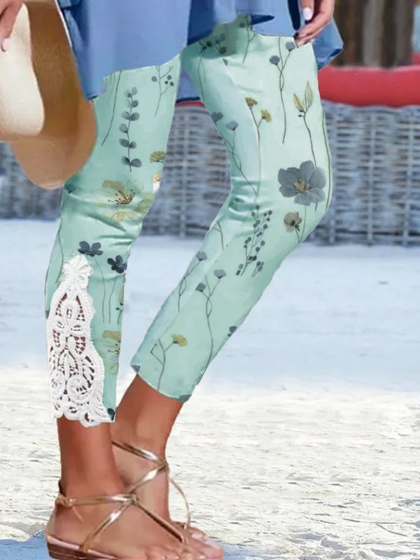 Flower Print Lace Mesh Side Legging