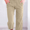 Women's Casual Summer Linen Pants High Waisted Loose Yoga Sweatpants Crop Pants with Pockets