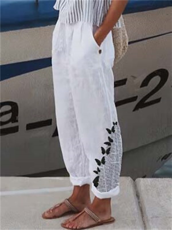 dknhwg1683787710953-1 Women's Wide Leg Pants Trousers Faux Linen Black White Red Casual Holiday Weekend Side Pockets Full Length Comfort Floral S M L XL XXL