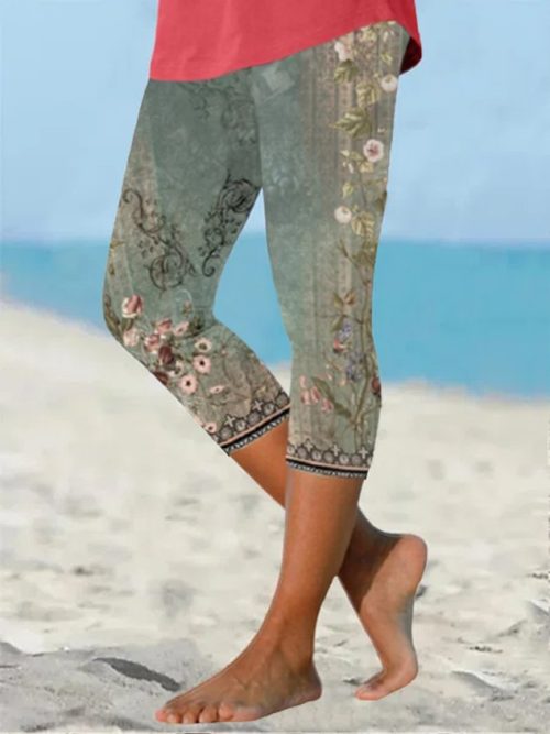e2129d905e6ad347f4536917bfc9dbbd-1 Casual Flower Print Capri Legging