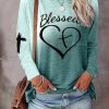 e230620000ce74ee7d55f2dec55085e0-1 Colorblock Letter Cross Print Casual Top