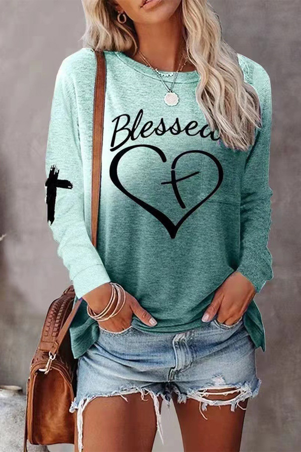 e230620000ce74ee7d55f2dec55085e0-1 Colorblock Letter Cross Print Casual Top
