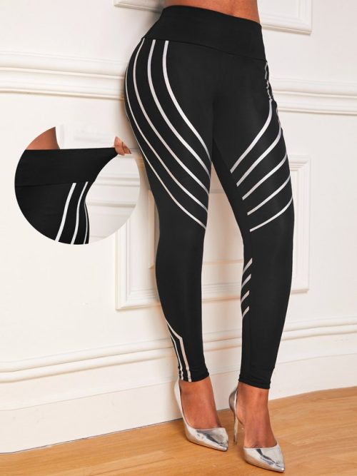 e9cac6707c5ee5a290e4aa146e447f78 Tight Casual Color Block Geometric Print Black High Waisted Leggings