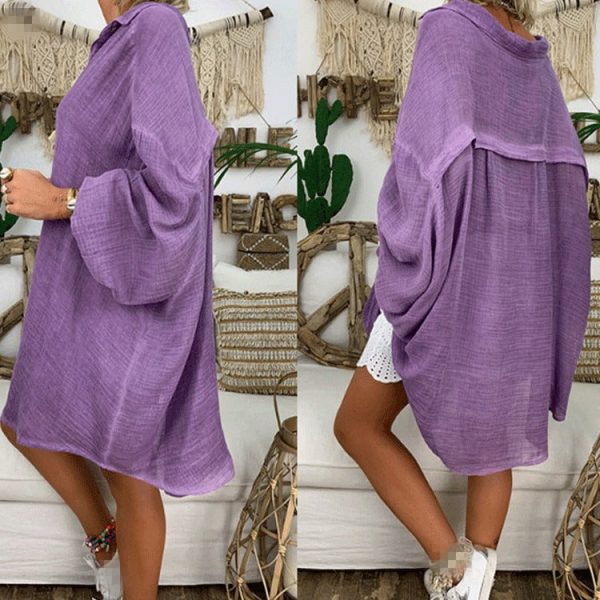 f01157520f8b1311fabb6fa8ab8efbee-1 Solid Color Button Long Sleeve Loose Casual Shirt Women's Top