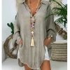 f903f53b759e8beb1a1015e5da7bc901-1 Solid Color Button Long Sleeve Loose Casual Shirt Women's Top