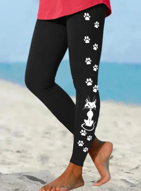 f906eda75ff76adec60240466fe4e480-1 Women's Black Cat Paws Simple Halloween Leggings
