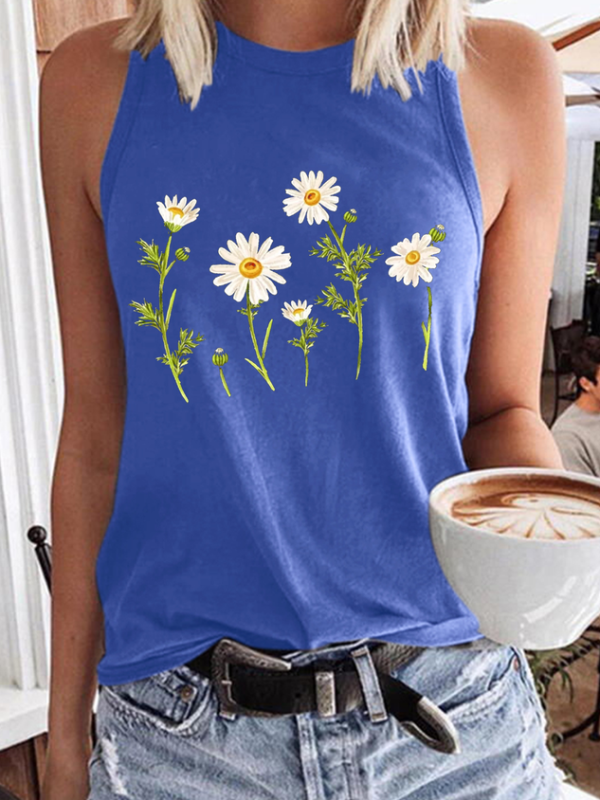 f98beff335304cfa9b784ec085758aa5-1 Women's Cute Wildflower Casual Daisy Crew Neck Tank Top