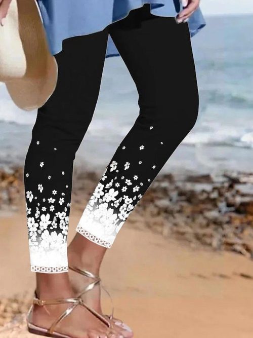 faqvpz1682573089418-1 Women's Tights Leggings Black Fashion Casual Weekend Ankle-Length Comfort Floral S M L XL 2XL