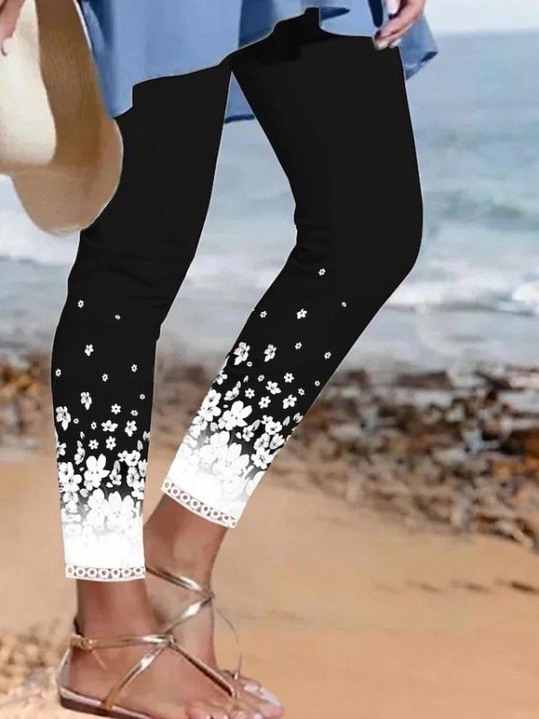 Women's Tights Leggings Black Fashion Casual Weekend Ankle-Length Comfort Floral S M L XL 2XL