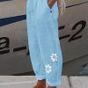 Women Casual Floral Loose Pockets Elastic Waist Pants Ankle Length Pants