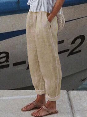 Women Casual Floral Loose Pockets Elastic Waist Pants Ankle Length Pants