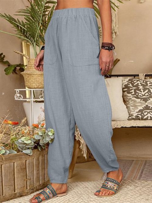 fhsizq1683192334880-1 Women's Tapered pants Pants Trousers Faux Linen Black Blue Grey Fashion Casual Daily Side Pockets Baggy Full Length Comfort Plain S M L XL 2XL