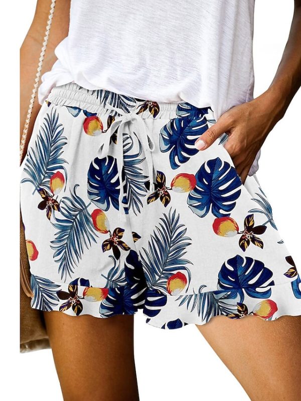 fifrpy1683192336461-1 Women's Wide Leg Shorts Black White Pink Fashion Basic Holiday Weekend Ruffle Side Pockets Micro-elastic Short Comfort Floral S M L XL 2XL