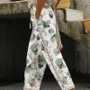 Women's Pants Trousers Faux Linen White Fashion Casual Weekend Lace Side Pockets Full Length Comfort Leaf S M L XL 2XL