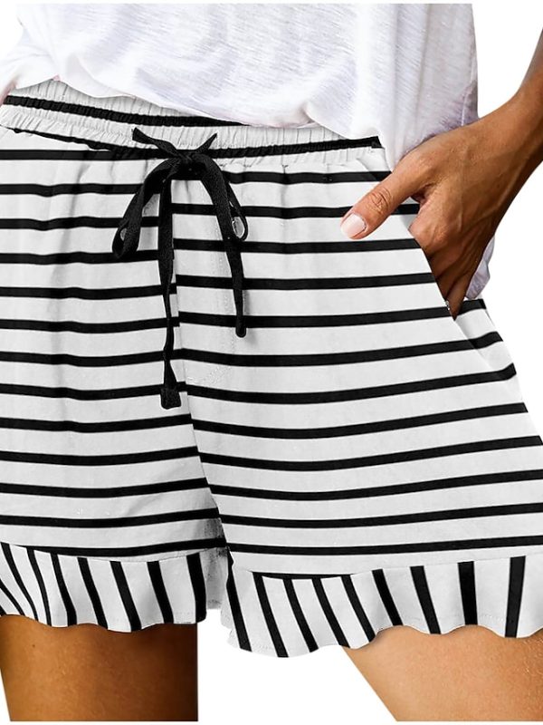 hfumyw1683192335698-1 Women's Wide Leg Shorts Black White Pink Fashion Basic Holiday Weekend Ruffle Side Pockets Micro-elastic Short Comfort Floral S M L XL 2XL