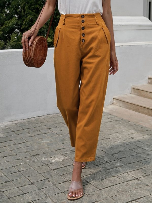 Women's Pants Trousers Yellow Red Green Fashion Casual Daily Side Pockets Ankle-Length Comfort Plain One-Size