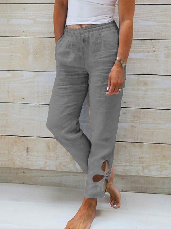 Women's Pants Trousers Faux Linen Black White Blue Fashion Casual Weekend Side Pockets Full Length Comfort Plain S M L XL 2XL