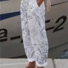Women's Pants Trousers Faux Linen White Green Gray Casual Holiday Weekend Side Pockets Full Length Comfort Floral S M L XL XXL