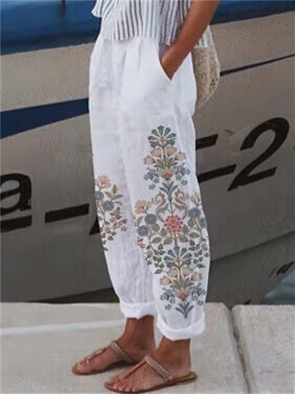 jinzvq1683787710567-1 Women's Wide Leg Pants Trousers Faux Linen Black White Red Casual Holiday Weekend Side Pockets Full Length Comfort Floral S M L XL XXL