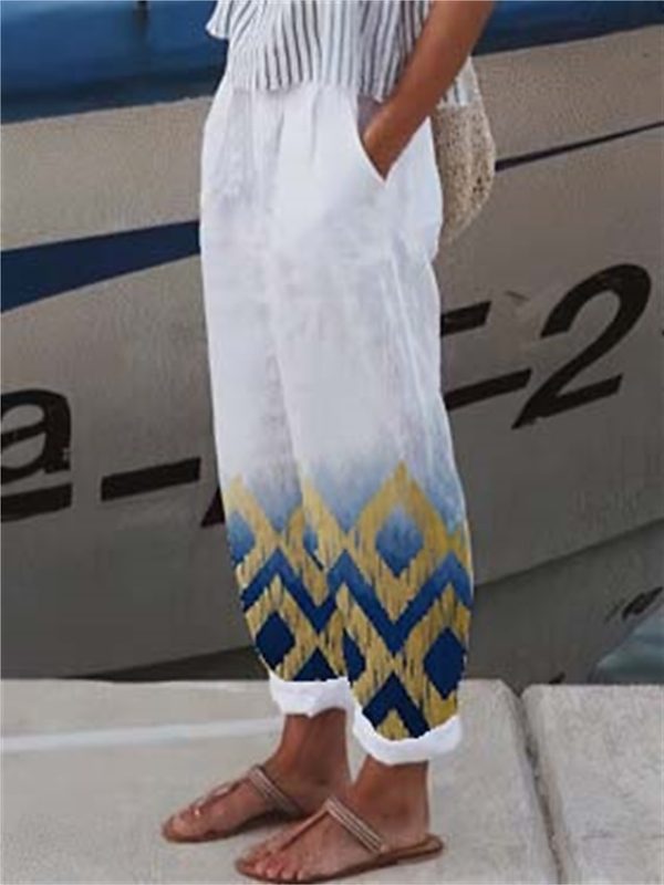 jrpszj1683787546018-1 Women's Pants Trousers Faux Linen Black White Yellow Fashion Casual Weekend Side Pockets Full Length Comfort Geometric S M L XL XXL