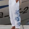 kblqsb1683787712114-1 Women's Wide Leg Pants Trousers Faux Linen Black White Red Casual Holiday Weekend Side Pockets Full Length Comfort Floral S M L XL XXL