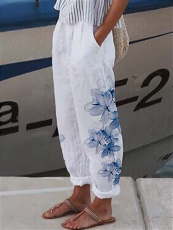 kblqsb1683787712114-1 Women's Wide Leg Pants Trousers Faux Linen Black White Red Casual Holiday Weekend Side Pockets Full Length Comfort Floral S M L XL XXL