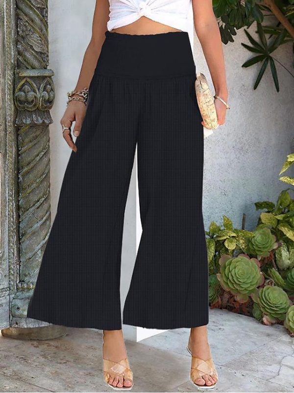 kzurhh1683006706340-1 Women's Wide Leg Pants Trousers Palazzo Pants Cotton Navy Black White Fashion Basic Vacation Beach Baggy High Cut Micro-elastic Ankle-Length Comfort Plain S M L XL 2XL