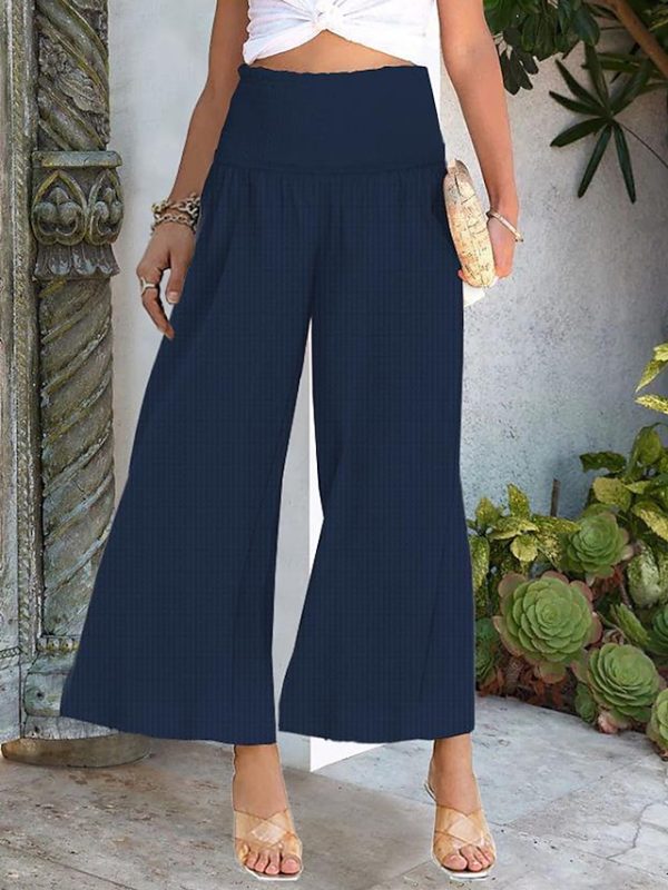 lkmdmt1683006709966-1 Women's Wide Leg Pants Trousers Palazzo Pants Cotton Navy Black White Fashion Basic Vacation Beach Baggy High Cut Micro-elastic Ankle-Length Comfort Plain S M L XL 2XL