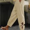 Women's Pants Trousers Faux Linen White Yellow Blue Fashion Casual Weekend Side Pockets Full Length Comfort Plain S M L XL 2XL