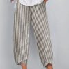 Women's Pants Trousers Faux Linen Black Fashion Casual Daily Side Pockets Ankle-Length Comfort Striped S M L XL 2XL