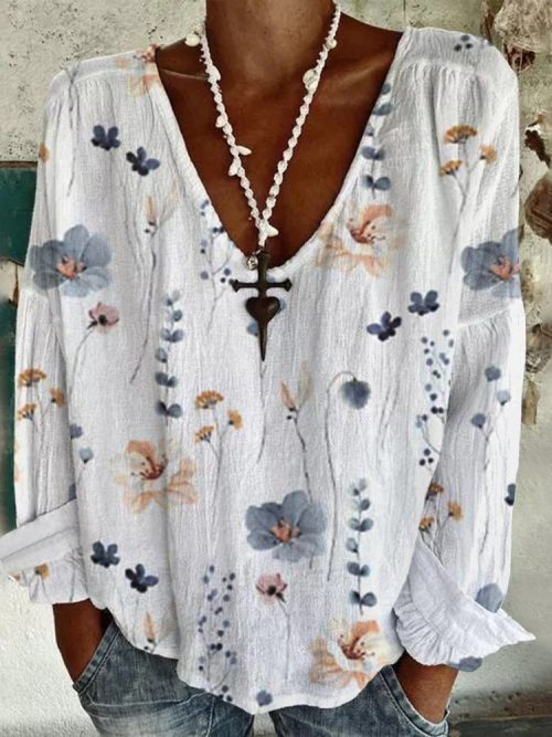 Youthful Long Sleeve Floral Print Top