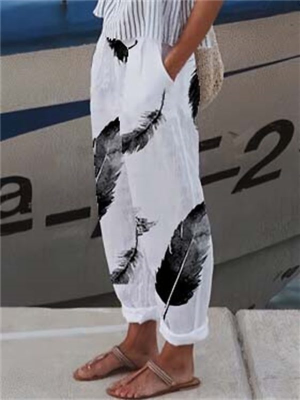 nofapm1683787711333-1 Women's Wide Leg Pants Trousers Faux Linen Black White Red Casual Holiday Weekend Side Pockets Full Length Comfort Floral S M L XL XXL