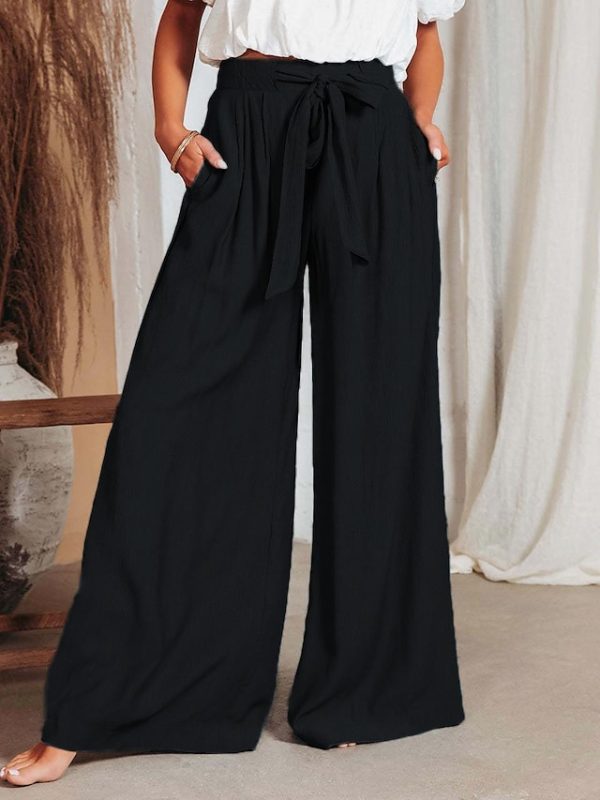 Women's Wide Leg Pants Trousers Black White Blue Fashion Casual Daily Side Pockets Wide Leg Full Length Comfort Plain S M L XL 2XL