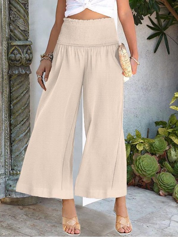 ofnvjh1683006705616-1 Women's Wide Leg Pants Trousers Palazzo Pants Cotton Navy Black White Fashion Basic Vacation Beach Baggy High Cut Micro-elastic Ankle-Length Comfort Plain S M L XL 2XL