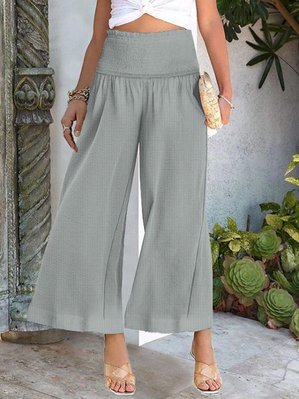 oijntn1683006708841-1 Women's Wide Leg Pants Trousers Palazzo Pants Cotton Navy Black White Fashion Basic Vacation Beach Baggy High Cut Micro-elastic Ankle-Length Comfort Plain S M L XL 2XL
