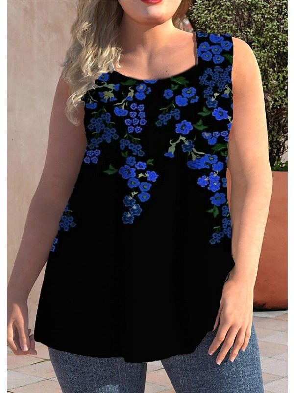 pesbdb1656482397353-1 Women's Plus Size Tops Tank Top Floral Print Sleeveless Strap Streetwear Preppy Daily Going out Polyester Spring Summer Green Blue