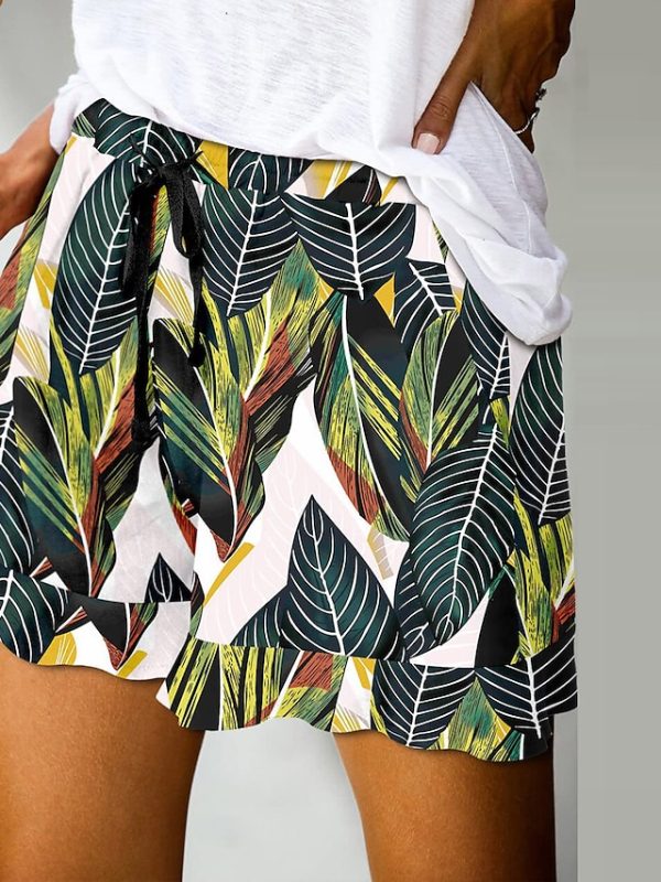 pygncl1683192338251-1 Women's Wide Leg Shorts Black White Pink Fashion Basic Holiday Weekend Ruffle Side Pockets Micro-elastic Short Comfort Floral S M L XL 2XL