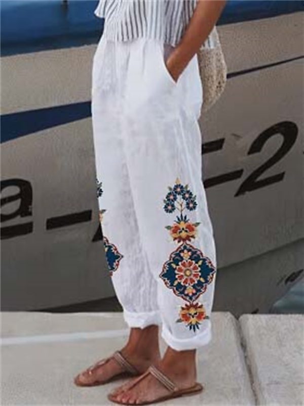 qzxdoj1683787711732-1 Women's Wide Leg Pants Trousers Faux Linen Black White Red Casual Holiday Weekend Side Pockets Full Length Comfort Floral S M L XL XXL