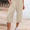 Women's Wide Leg Pants Trousers Capri shorts Cotton And Linen Black White Navy Blue Fashion Casual Daily Side Pockets Baggy Calf-Length Comfort Plain S M L XL 2XL