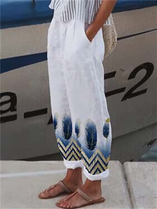 rleaoj1683787545638-1 Women's Pants Trousers Faux Linen Black White Yellow Fashion Casual Weekend Side Pockets Full Length Comfort Geometric S M L XL XXL