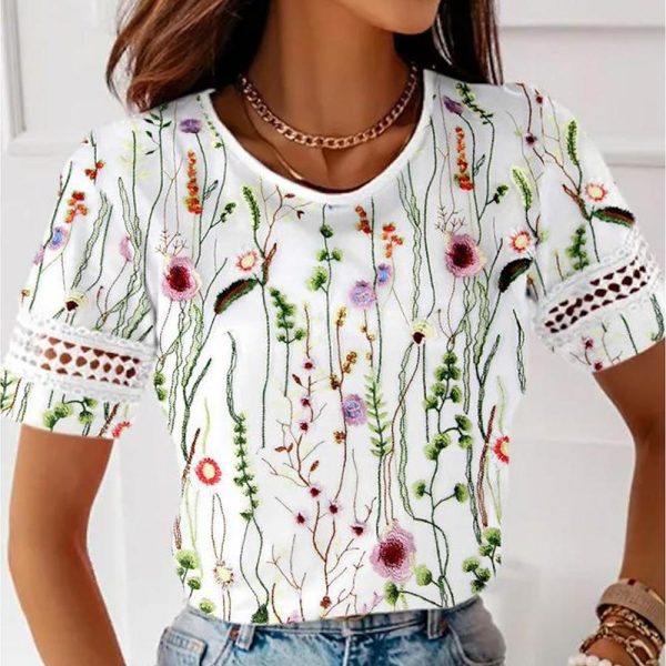 Breezy Plant Print Short Sleeve Top