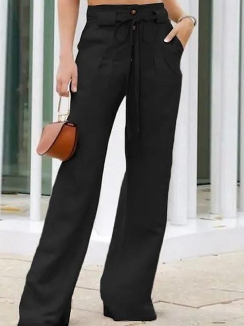 sagwjh1682573989245-1 Women's Wide Leg Pants Trousers Black Army Green Beige Fashion Casual Daily Side Pockets Wide Leg Full Length Comfort Plain S M L XL 2XL