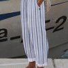 Women's Pants Trousers Faux Linen Blue Gray Fashion Casual Daily Side Pockets Full Length Comfort Striped S M L XL XXL