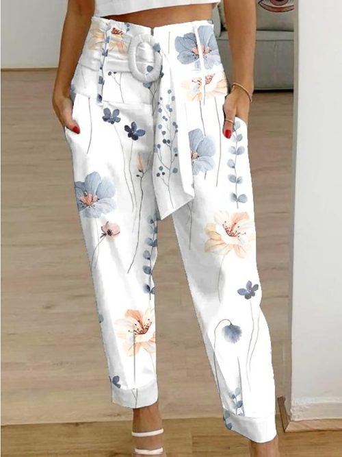 tqxema1682573100277-1 Women's Pants Trousers White Yellow Gray Casual Holiday Weekend Side Pockets Print Micro-elastic Full Length Comfort Floral S M L XL 2XL